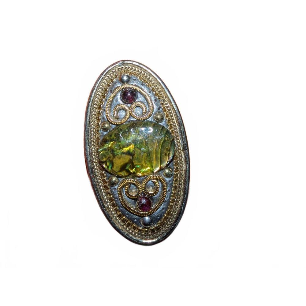 Vintage Michal Golan signed garnet and Abalone Women\'s Brooch - Picture 4 of 4
